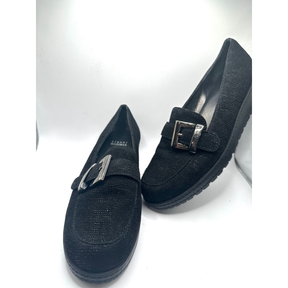Stuart Weitzman Black micro beaded buckle loafers hSize 6.5 - Picture 3 of 11